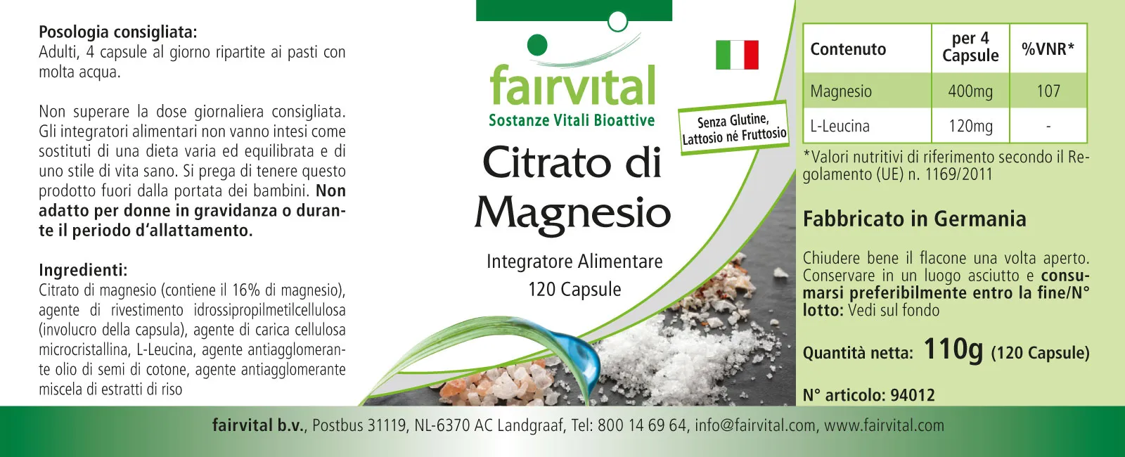 Magnesiumcitrat-120 Kapseln-Vegan | Fairvital