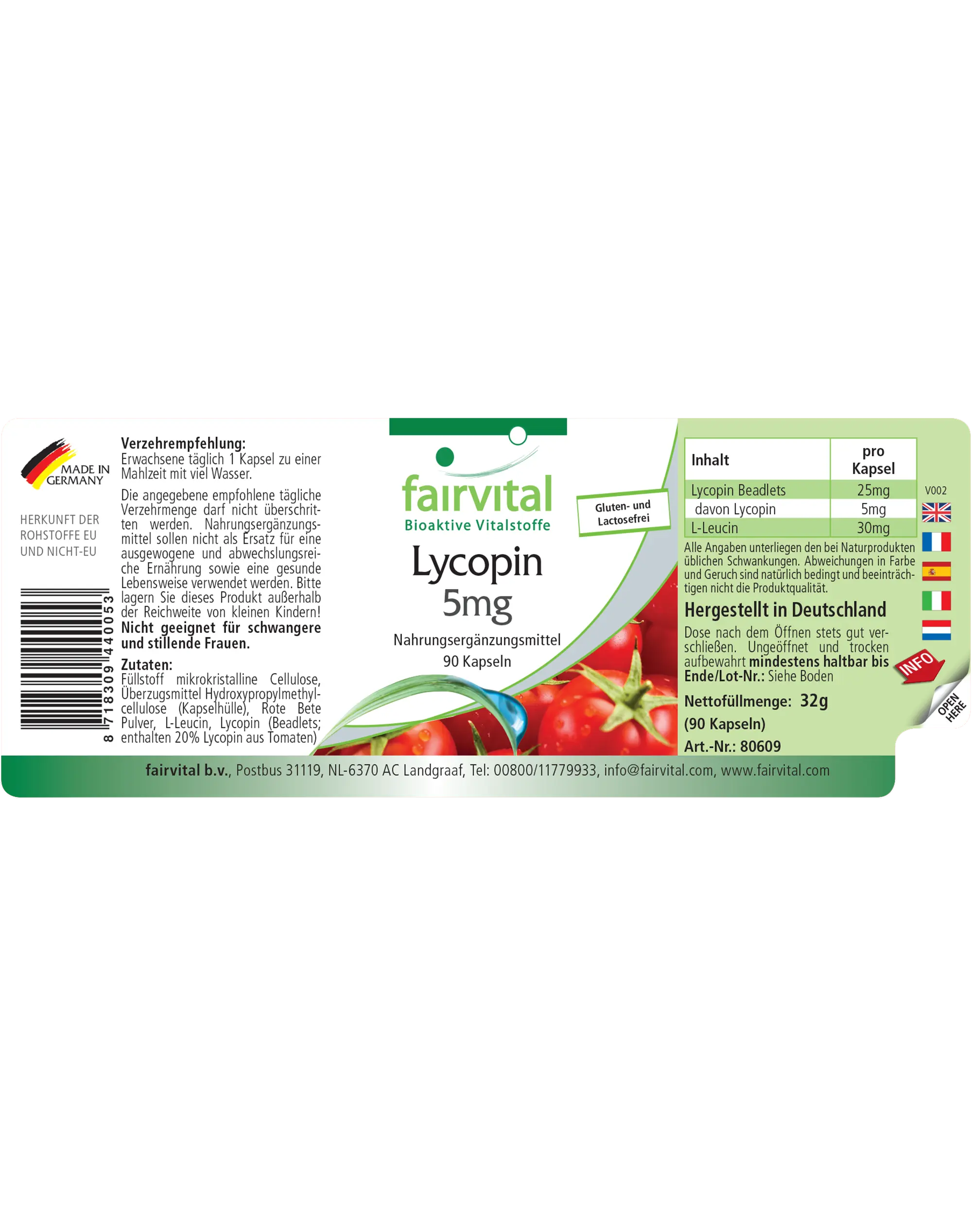 Lycopin 5mg - 90 Kapseln - aus Tomatenextrakt - Hochdosiert und Vegan | Fairvital