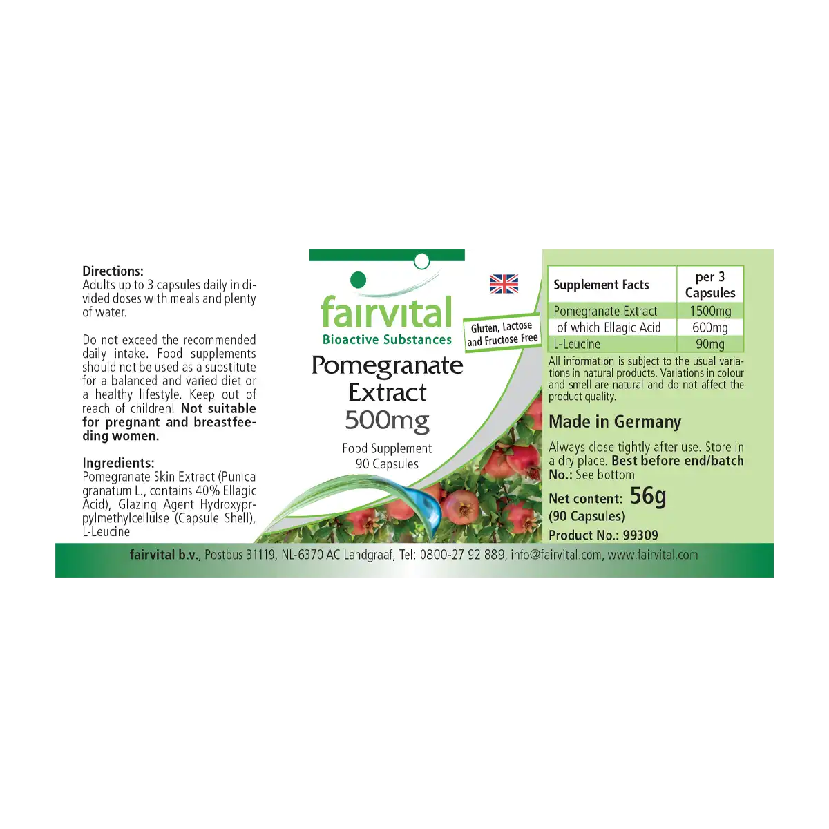 Granatapfel-Extrakt 500mg - 90 Kapseln - Hochdosiert und Vegan | Fairvital