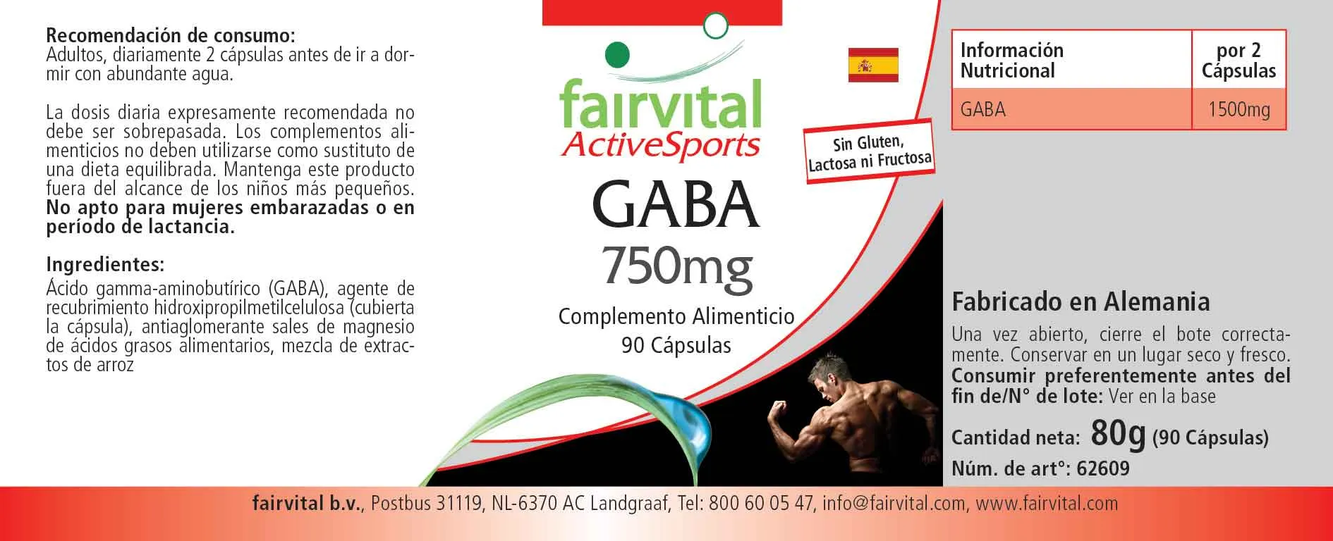 GABA 750mg - 90 Kapseln - Gamma-Aminobuttersäure - Hochdosiert und Vegan | Fairvital