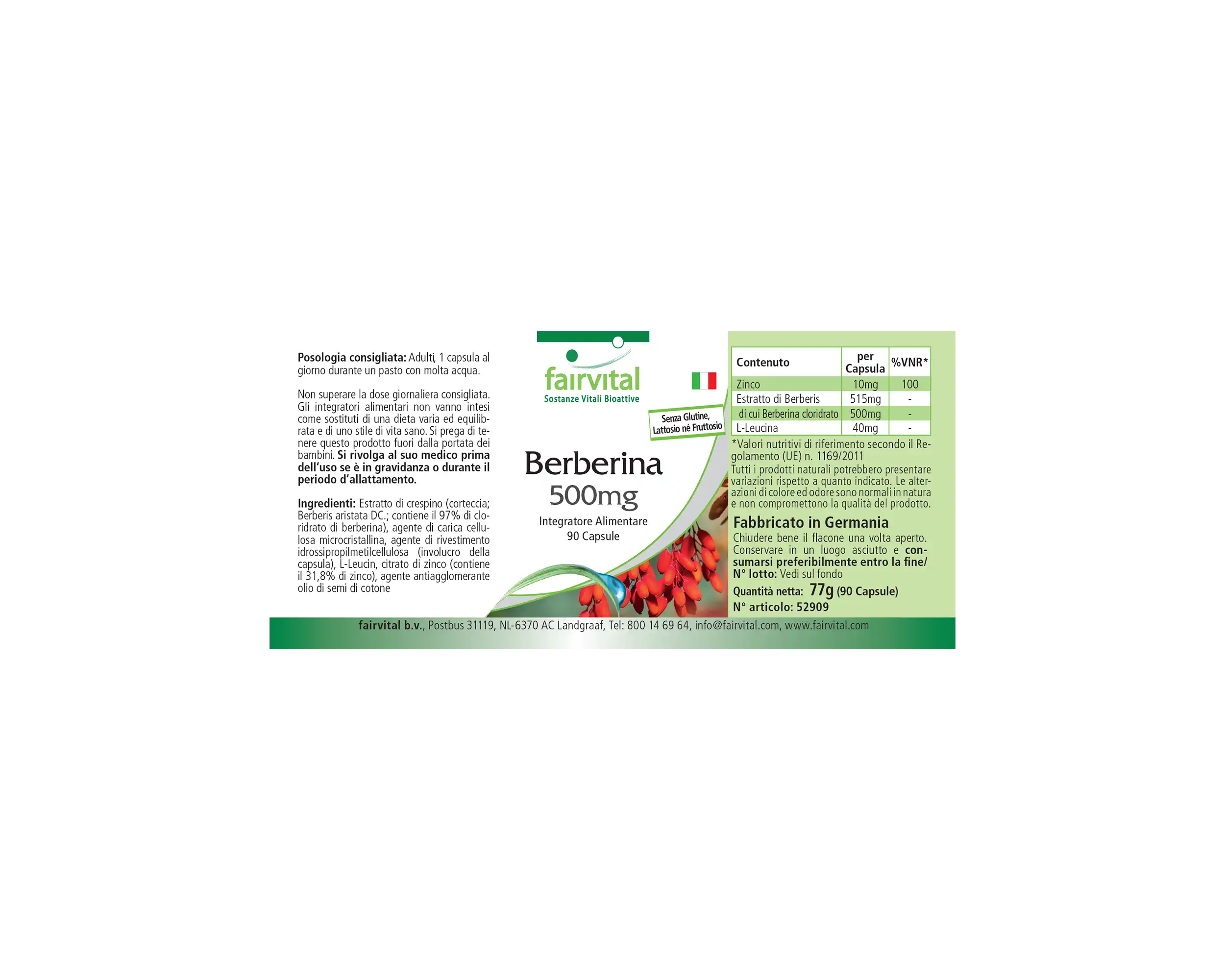 Berberin 500mg - mit Zink für Sehkraft, Haare, Haut, Immunsystem uvm. - 90 Kapseln - Hochdosiert und Vegan | Fairvital