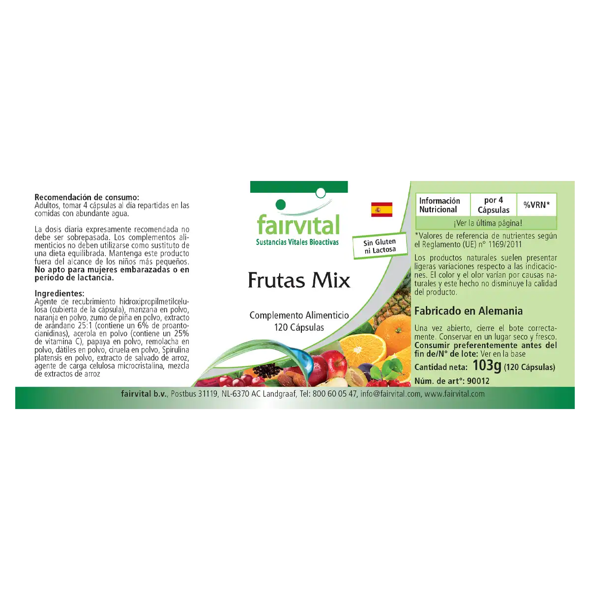Früchte Mix - 120 Kapseln - mit Cranberry-Extrakt, Acerola, Spirulina uvm. - Hochdosiert und Vegan | Fairvital