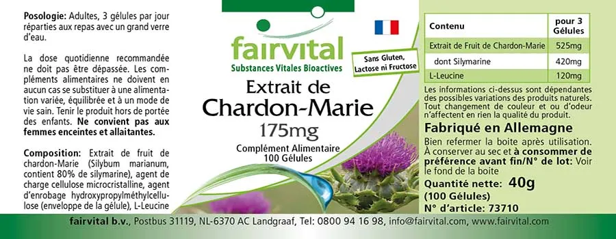 Mariendistel Extrakt 175mg - 100 Kapseln - standardisiert auf 80% Silymarin - Vegan | Fairvital