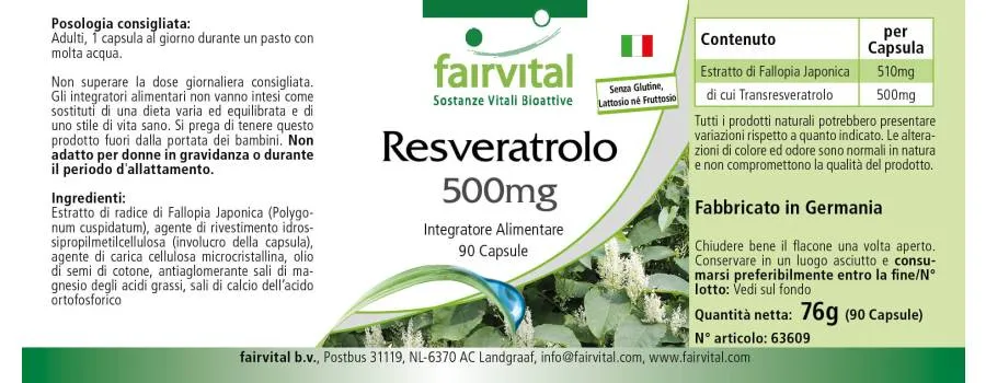Resveratrol 500mg - 90 Kapseln - aus Knöterich-Extrakt - Hochdosiert und Vegan | Fairvital