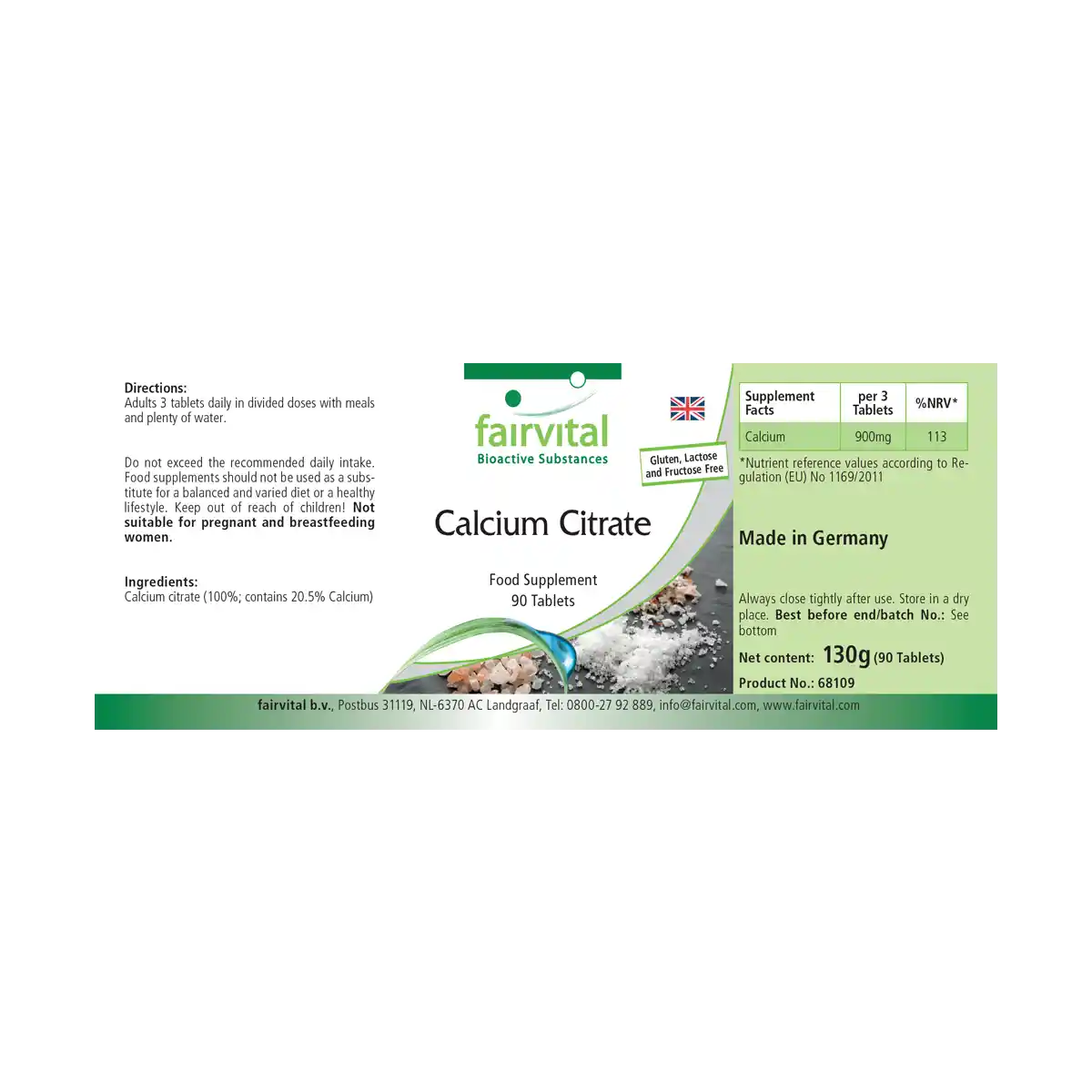 Calciumcitrat mit 300mg Calcium - für Knochen, Zähne und Muskeln - 90 Tabletten - Hochdosiert und Vegan | Fairvital