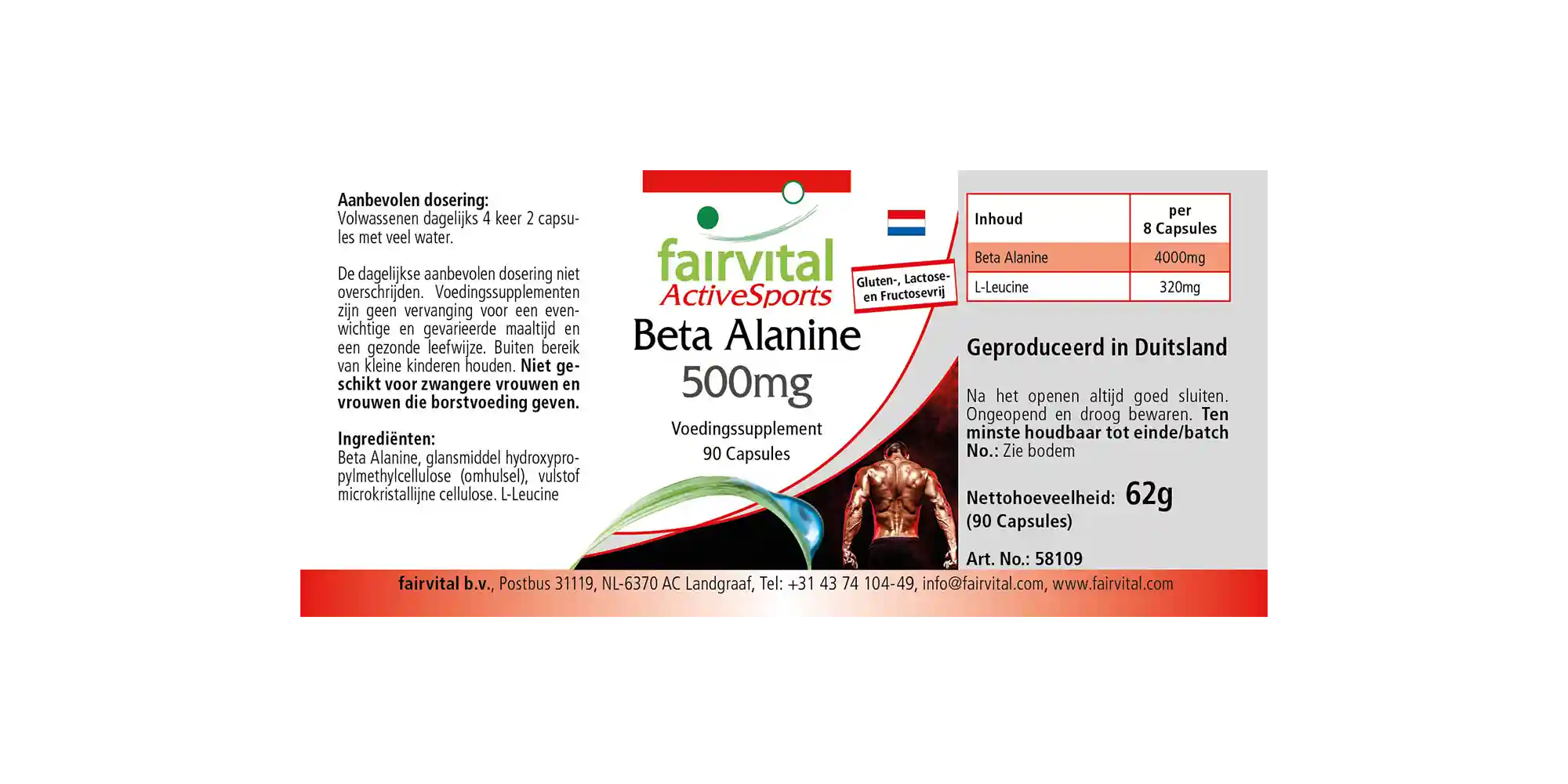 Beta Alanin 500mg - beliebte Aminosäure - 90 Kapseln - Hochdosiert und Vegan | Fairvital