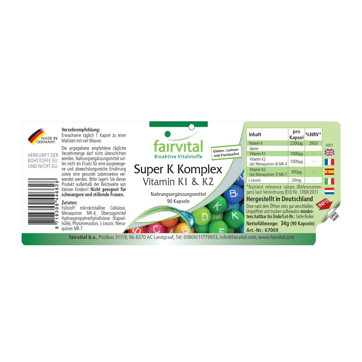 Super K Komplex Vitamin K1 und K2 - 90 Kapseln - für Knochen und Blutgerinnung - Vegan | Fairvital