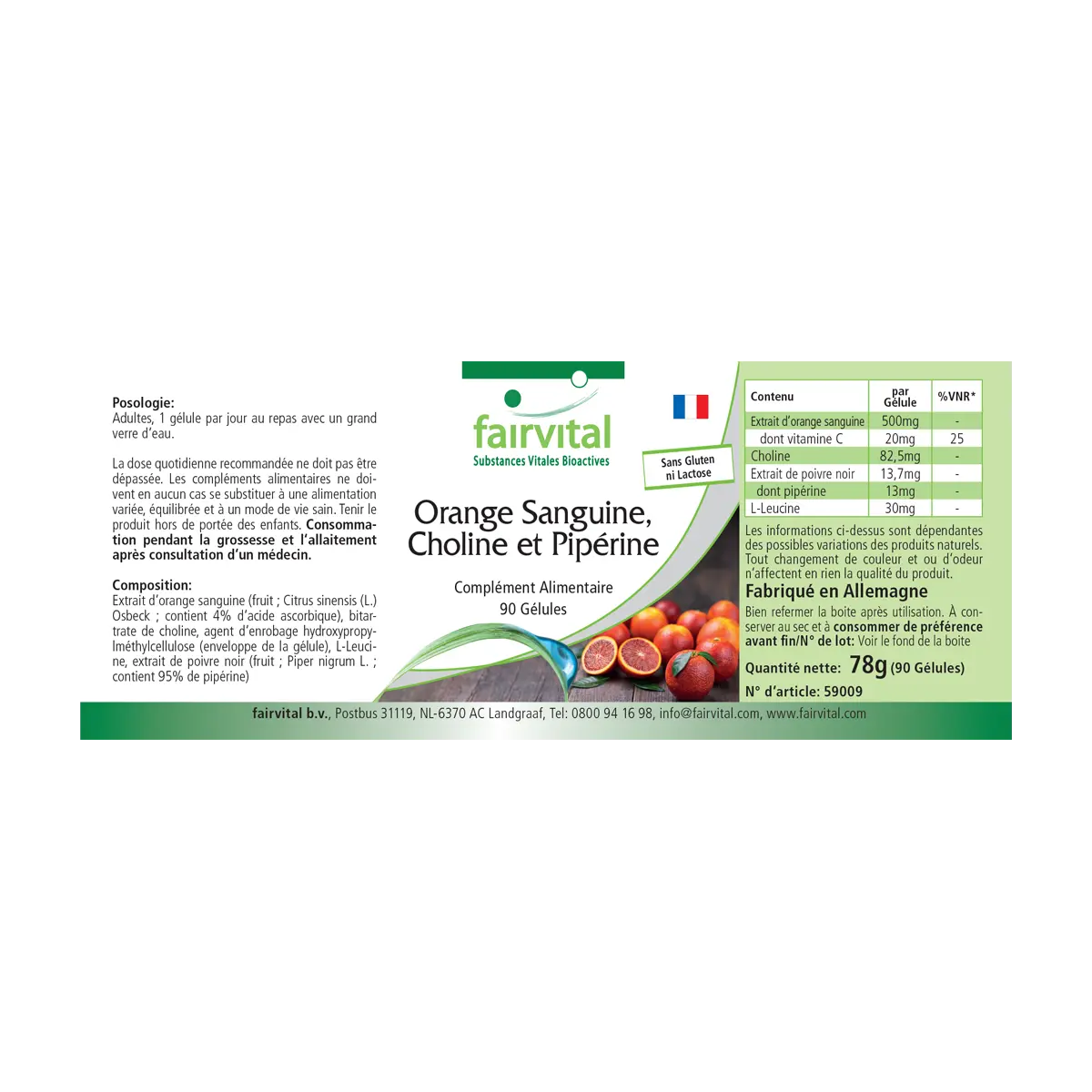 Blutorange, Cholin und Piperin 500mg - 90 Kapseln - mit Vitamin C - für Leberfunktion, Immunsystem uvm. | Fairvital