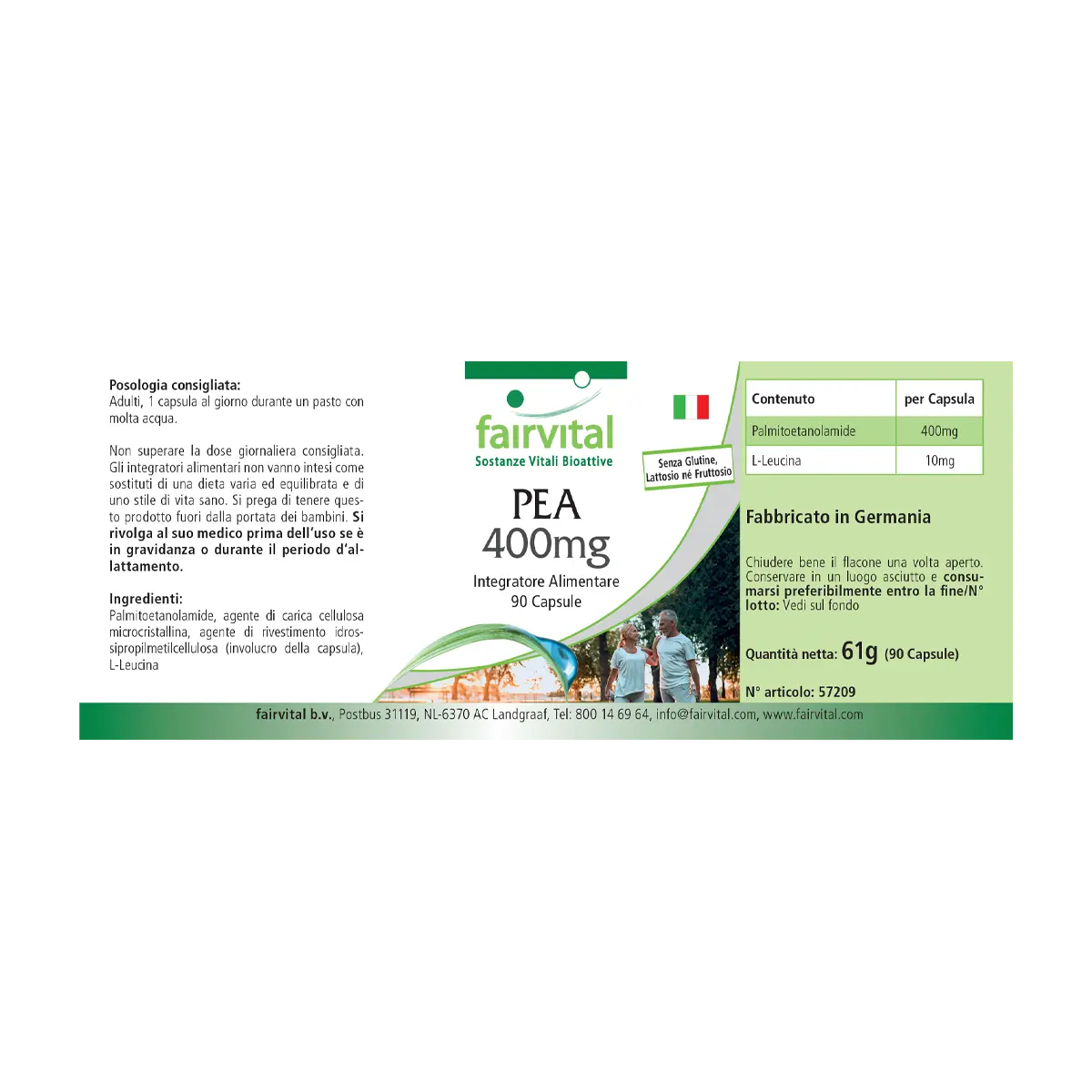 PEA 400mg - 90 Kapseln - Palmitoylethanolamid - Vegan | Fairvital