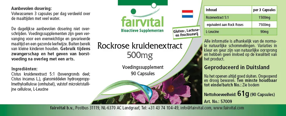 Zistrosenkraut Extrakt 500mg - 90 Kapseln - Cistus Incanus - Vegan | Fairvital