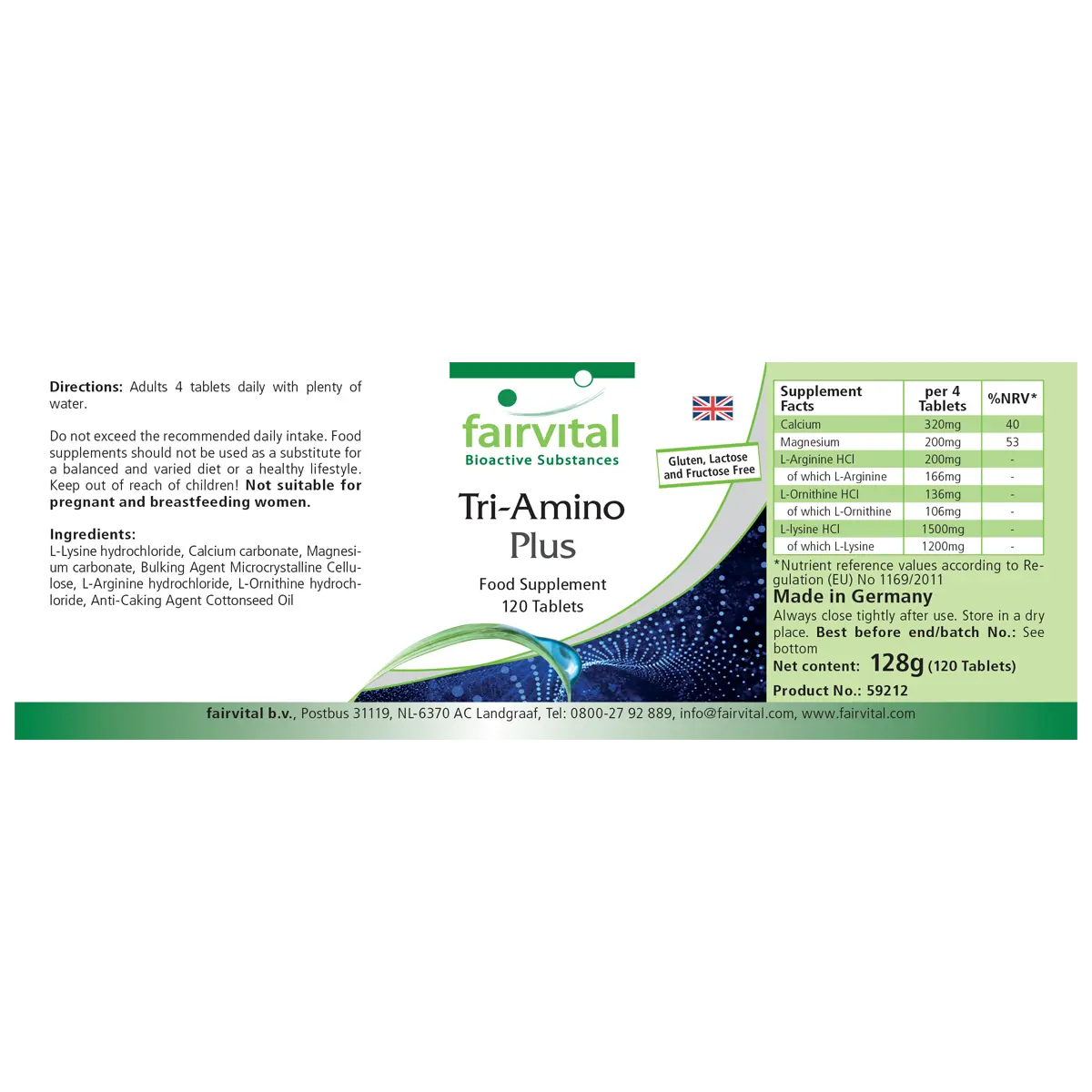 Tri-Amino Plus - 120 Tabletten - mit Calcium, Magnesium uvm. - für Knochen, Muskeln uvm. - Vegan | Fairvital