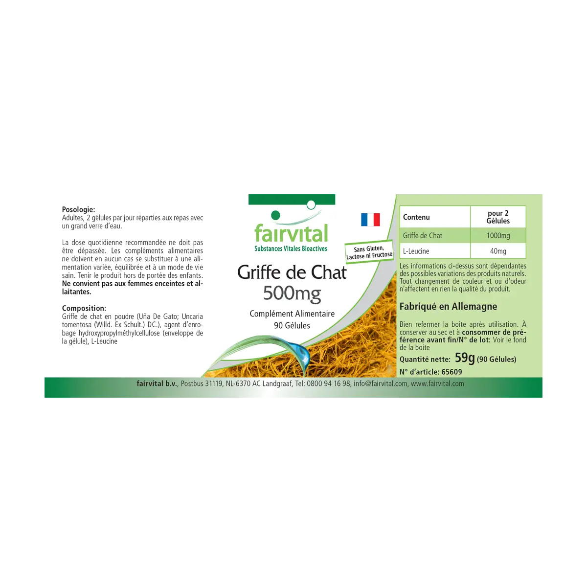Katzenkralle 500mg - 90 Kapseln - Cat's Claw 500mg - Uña de Gato (Uncaria tomentosa) - Hochdosiert und Vegan | Fairvital