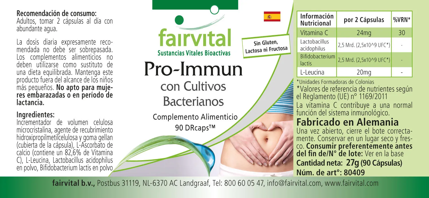 Pro Immun mit Bakterienkulturen - 90 Kapseln - mit Vitamin C - für Immunsystem, Nevensystem uvm. | Fairvital