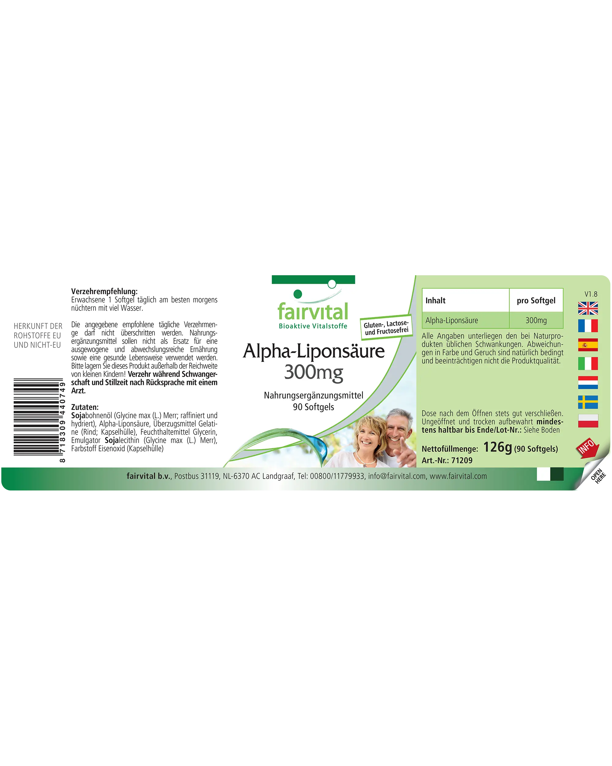 Alpha-Liponsäure 300mg - Alpha-lipoic acid (ALA) - 90 Softgels - Hochdosiert und Vegan | Fairvital