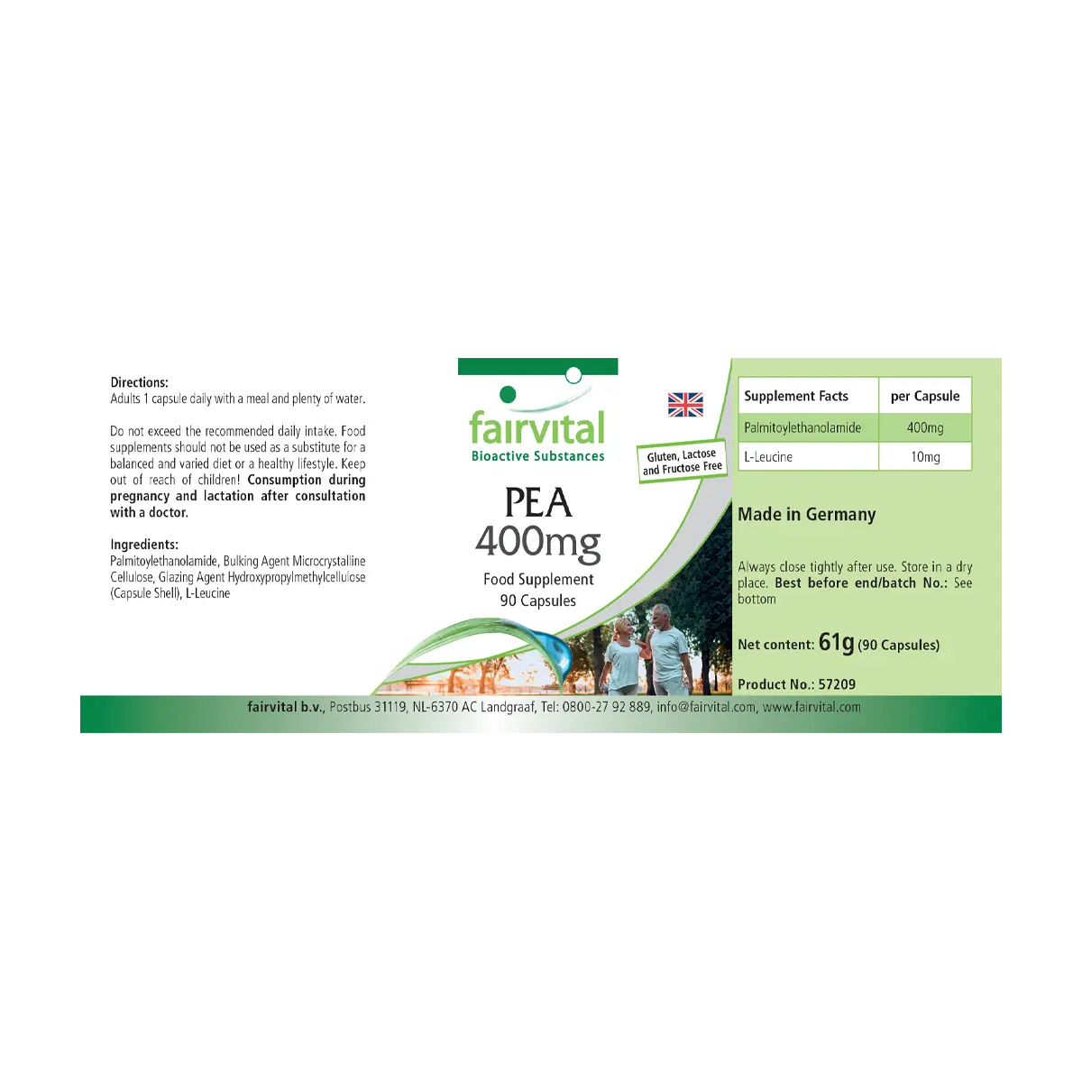 PEA 400mg - 90 Kapseln - Palmitoylethanolamid - Vegan | Fairvital