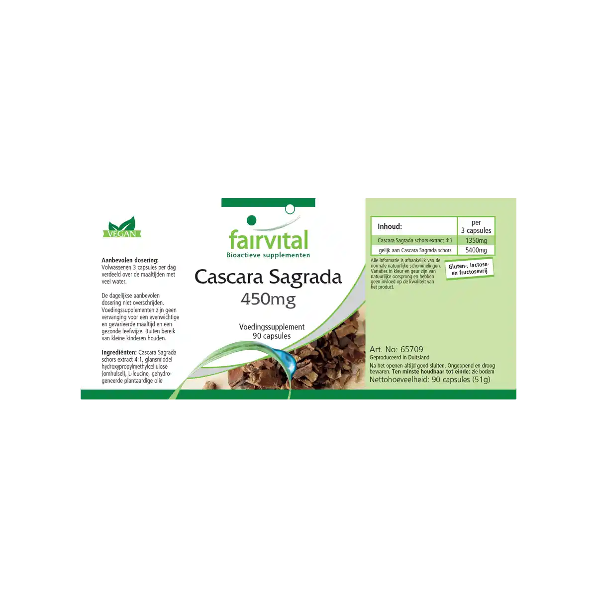 Cascara Sagrada 450mg - 90 Kapseln - Cascara Sagrada Rindenextrakt - Hochdosiert und Vegan | Fairvital