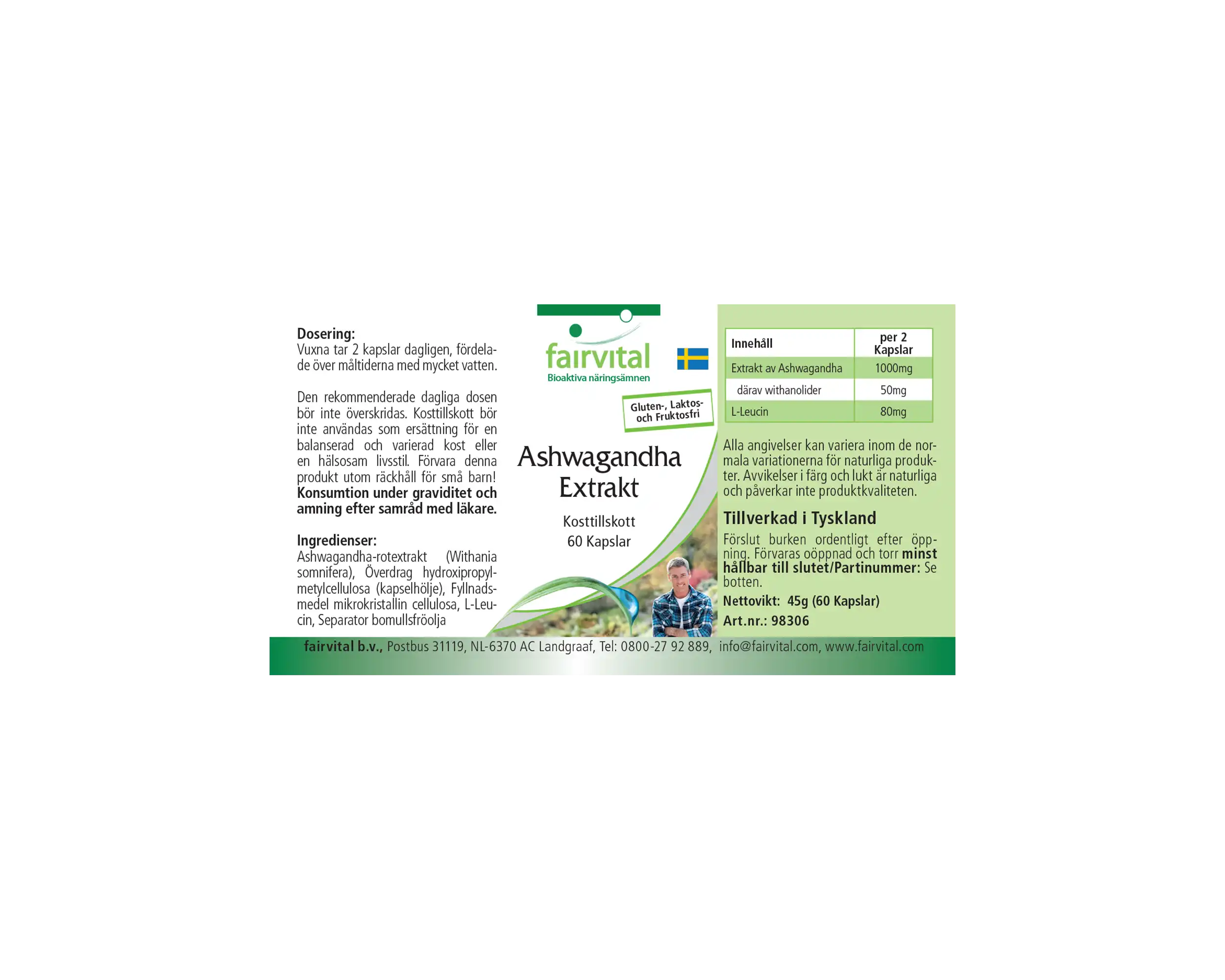 Ashwagandha Extrakt - 60 Kapseln  - Hochdosiert und Vegan | Fairvital