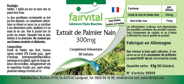 Sägepalme Extrakt 300mg - 90 Kapseln - mit Beta-Sitosterol - Hochdosiert und Vegan | Fairvital
