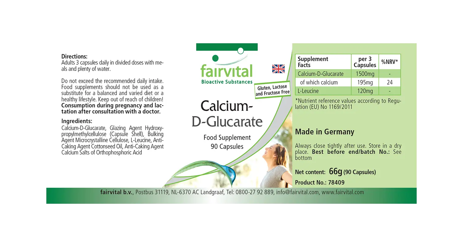 Calcium-D-Glucarat - 90 Kapseln - für Knochen, Zähne und Muskeln - Hochdosiert | Fairvital