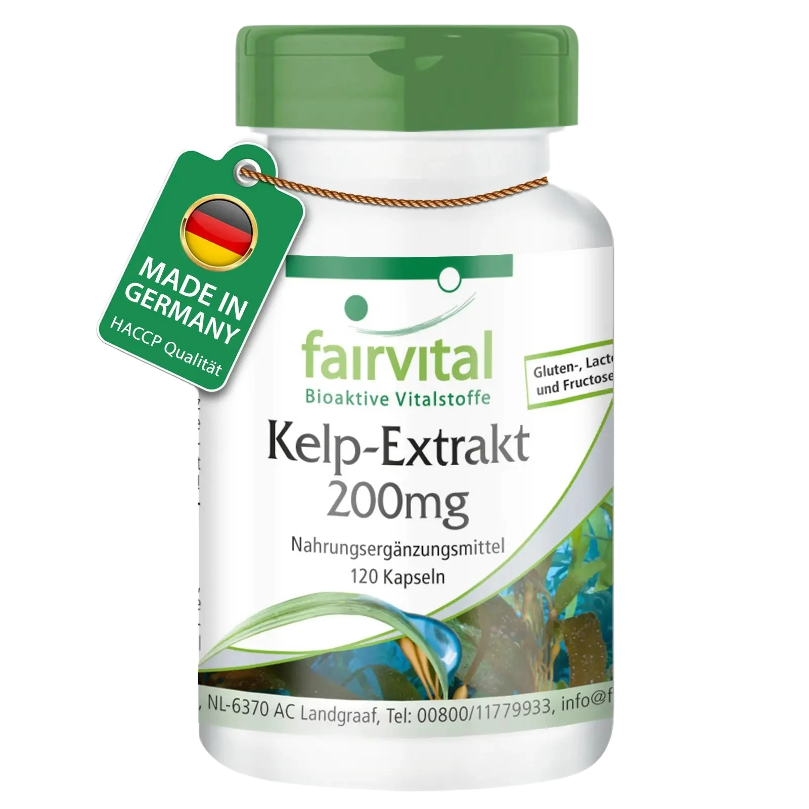 Kelp-Extrakt 200mg - 120 Kapseln - mit Jod - für Schilddrüse, Nervensystem, Haut uvm. | Fairvital Kelp-Extrakt 200mg - 120 Kapseln - mit Jod - für Schilddrüse, Nervensystem, Haut uvm. | Fairvital