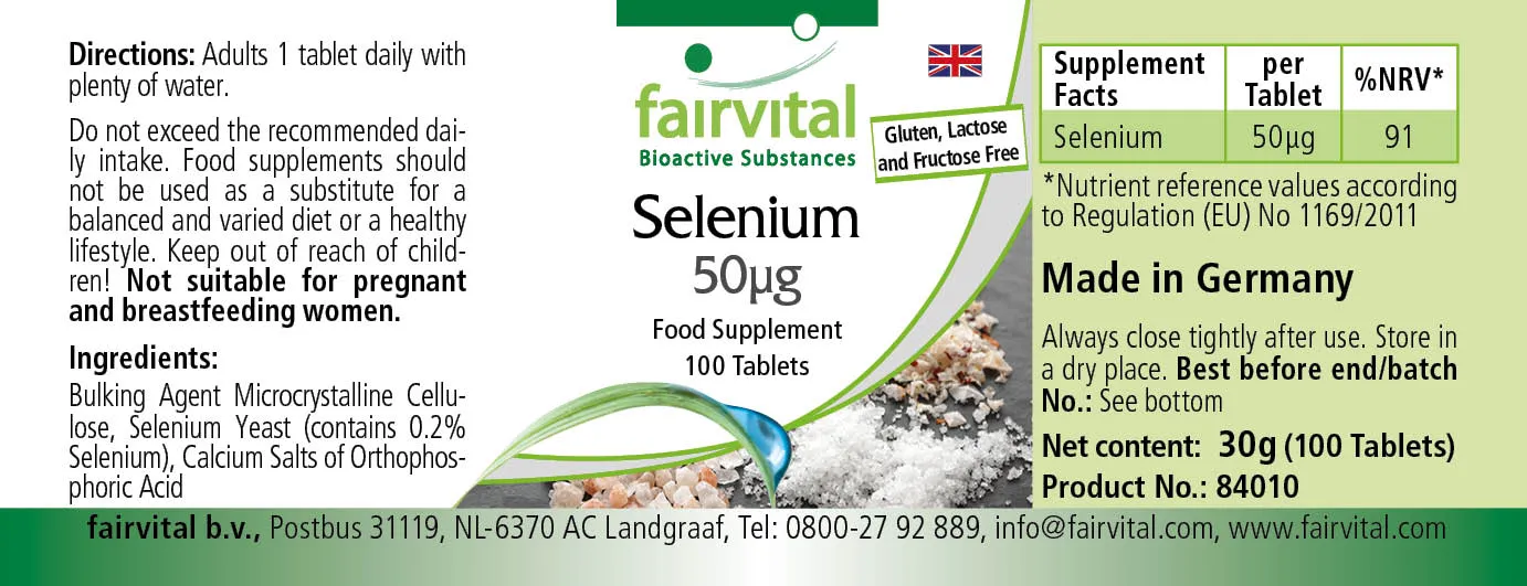 Selen 50µg - 100 Tabletten - für Schilddrüse, Immunsystem, Haar uvm. - Vegan | Fairvital