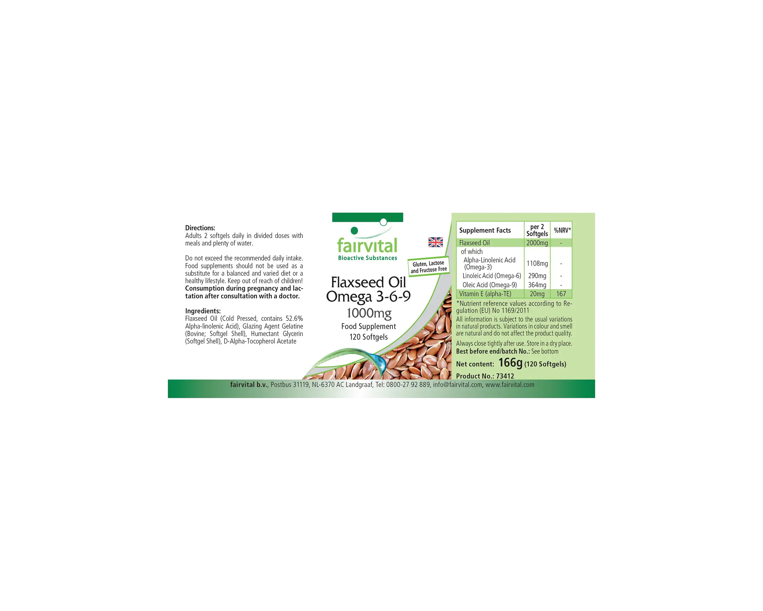 Flachsöl Leinöl Omega 3-6-9 - mit Vitamin E - 120 Softgels - für Zellschutz vor oxidativem Stress - Hochdosiert | Fairvital