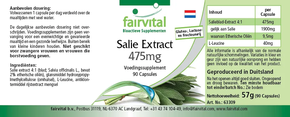 Salbei Extrakt 475mg - 90 Kapseln - 2% essentielle Öle - Salvia officinalis - Vegan | Fairvital