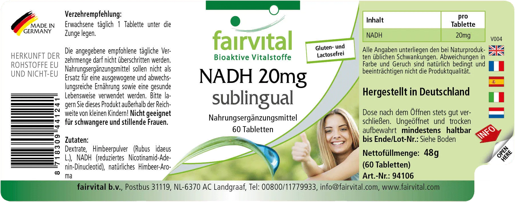 NADH 20mg sublingual-60 Tabletten zum Lutschen-Vegan | Fairvital
