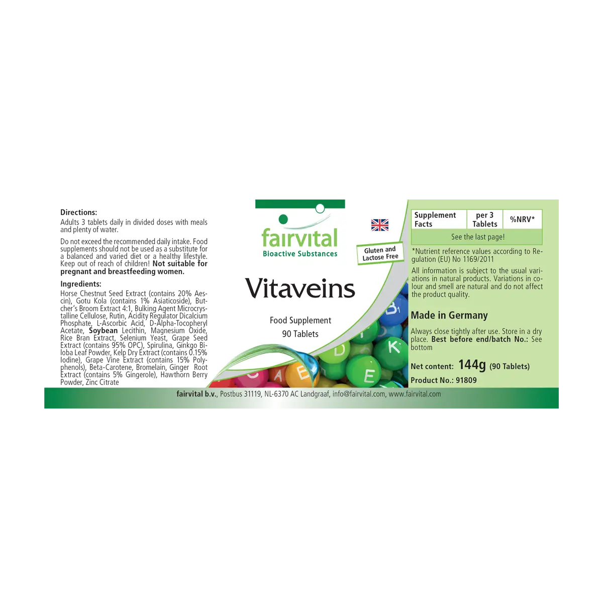 Venen Vitamine - 90 Tabletten - mit Zink, Magnesium uvm. - für Zellschutz, Zellteilung uvm. | Fairvital