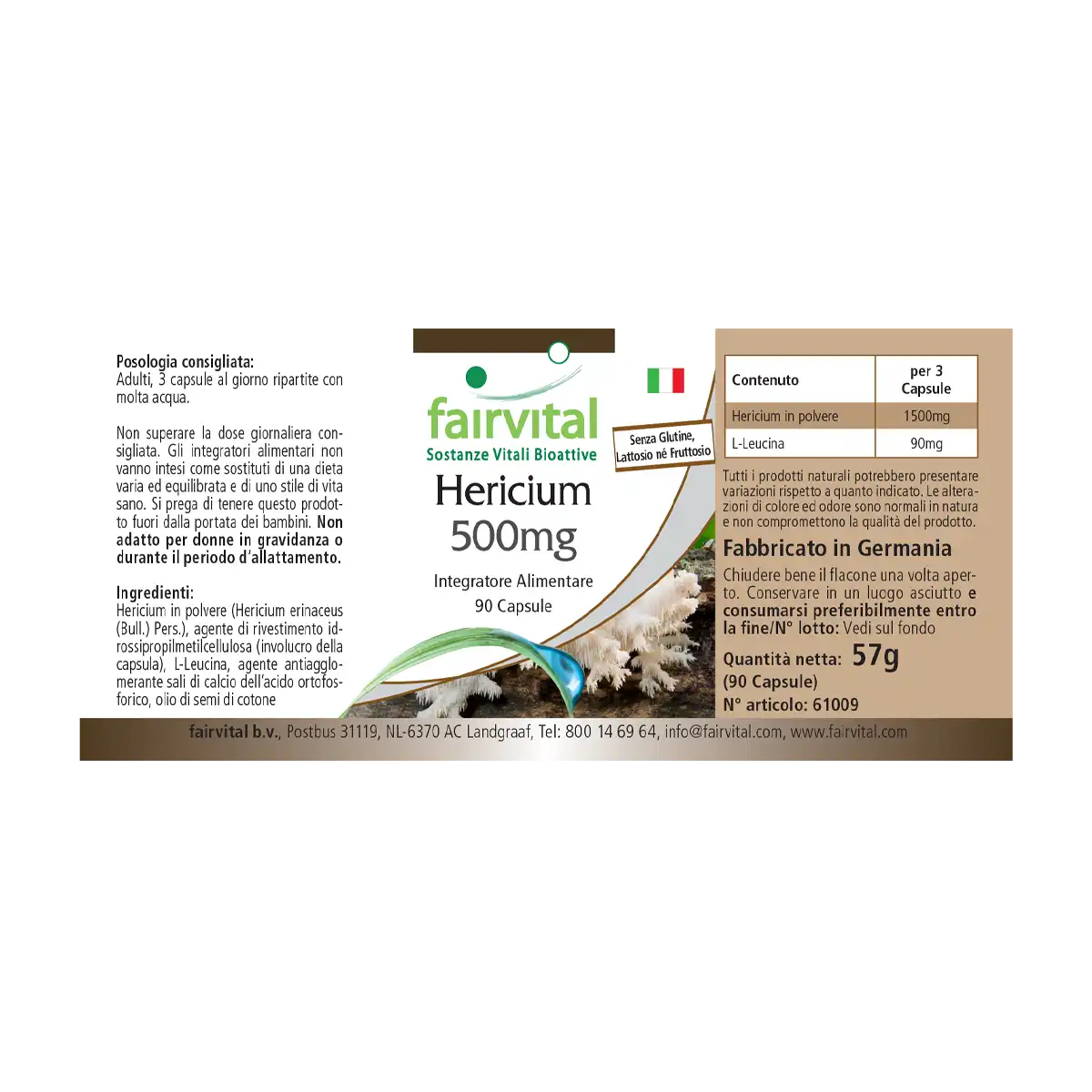 Hericium 500mg - 90 Kapseln - Hericium Erinaceus - Hochdosiert und Vegan | Fairvital