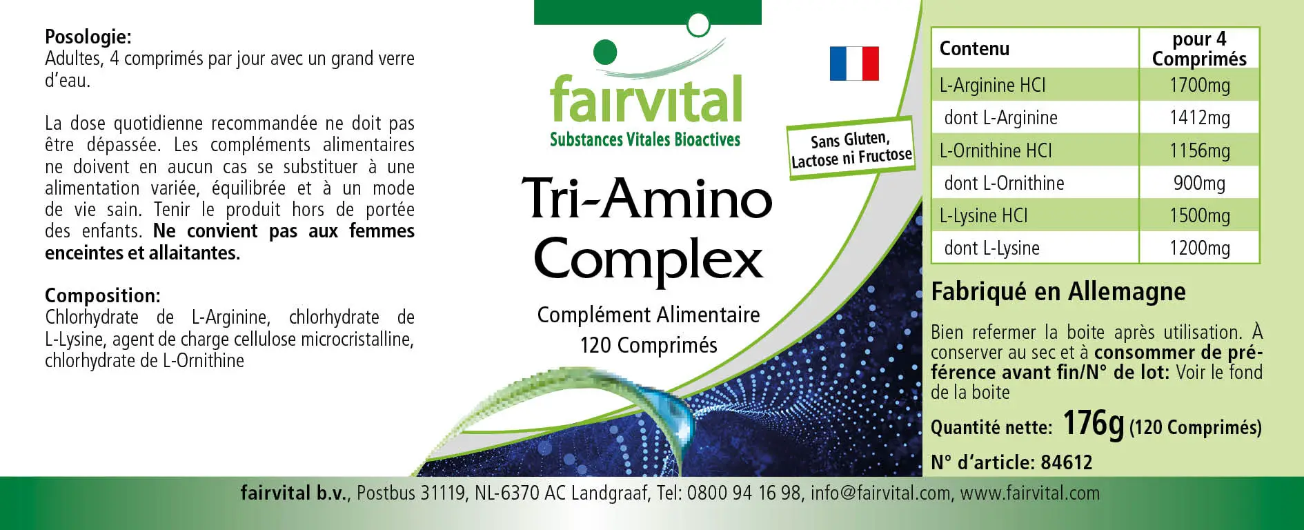 Tri-Amino-Komplex - 120 Tabletten - Arginin Ornithin Lysin - Hochdosiert und Vegan | Fairvital