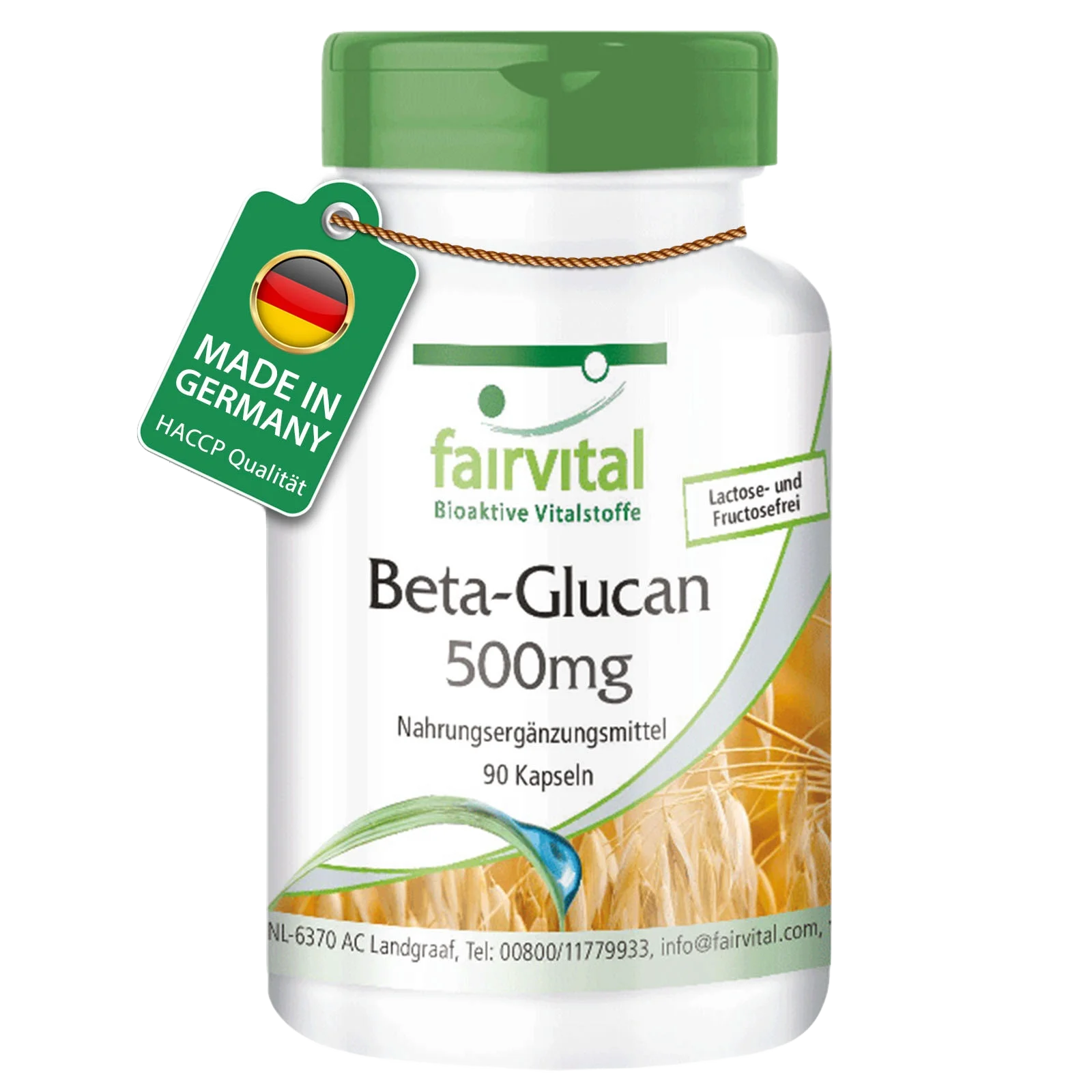 Beta-Glucan 500mg - 90 Kapseln - 70% Polysaccharide aus Hafer - Hochdosiert und Vegan | Fairvital