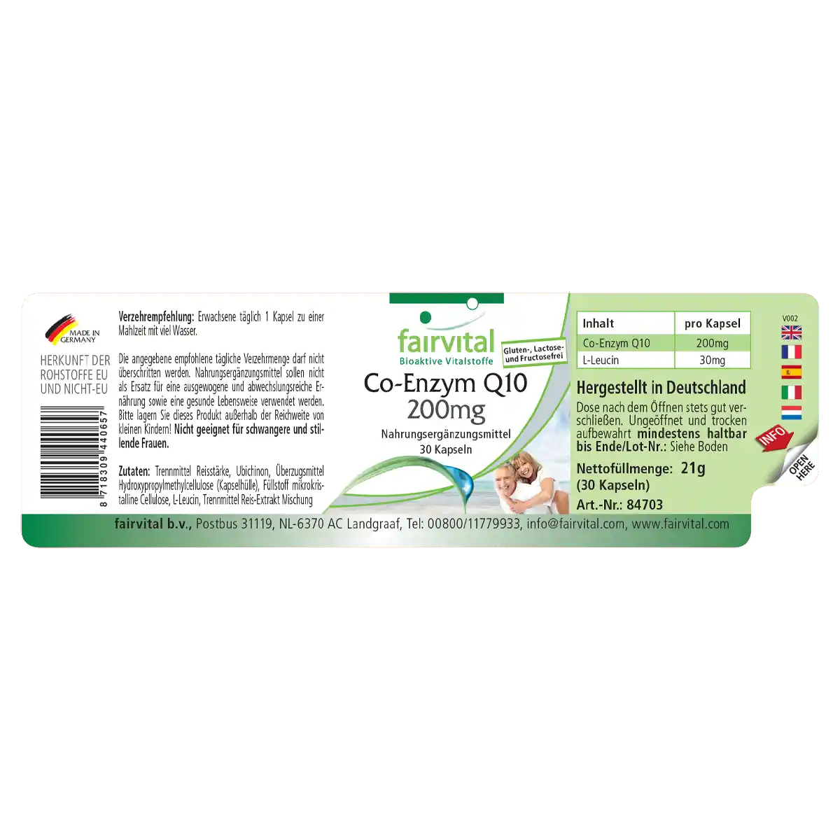 Co-Enzym Q10 200mg - 30 Kapseln - CoQ10 Ubiquinon Kapseln - Hochdosiert und Vegan | Fairvital