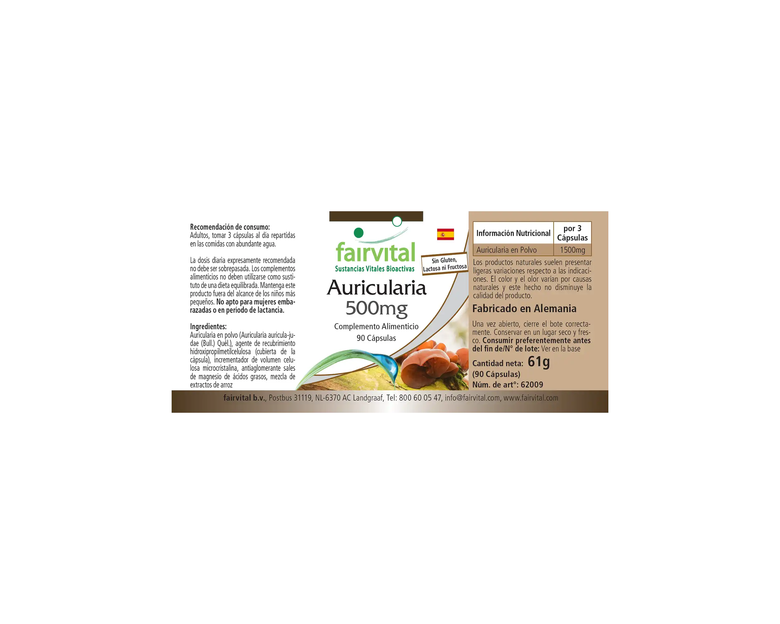 Auricularia 500mg - 90 Kapseln - Hochdosiert und vegan | Fairvital