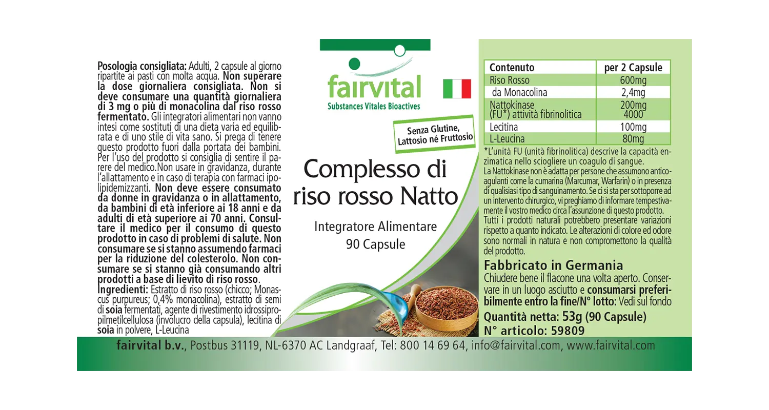 Natto Roter Reis Komplex  - 90 Kapseln - mit Monacolin K und Nattokinase - Vegan | Fairvital