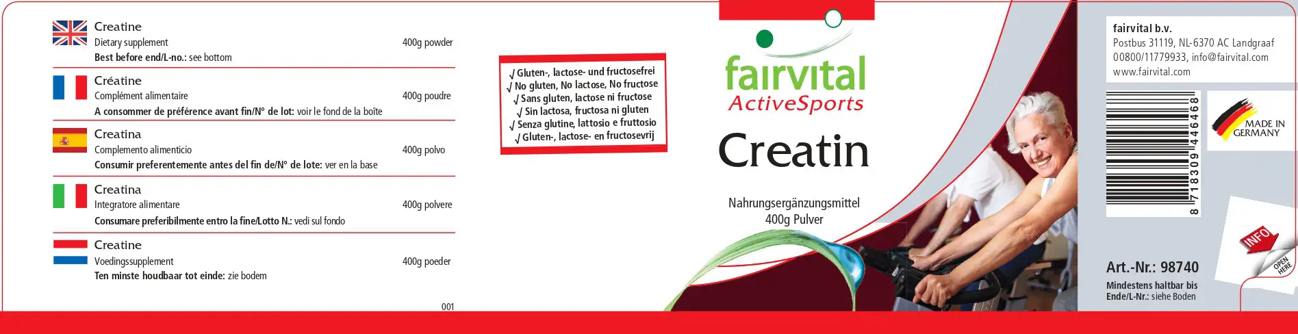 Creatin Pulver Pur -  Kreatin Pulver - Hochdosiert und Vegan | Fairvital