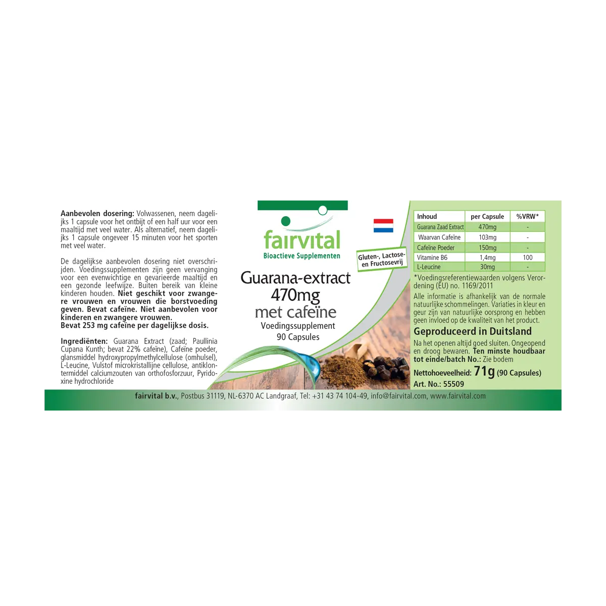 Guarana Extrakt 470mg mit Koffein - 90 Kapseln - Hochdosiert und Vegan | Fairvital