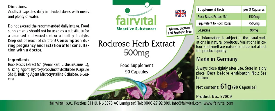 Zistrosenkraut Extrakt 500mg - 90 Kapseln - Cistus Incanus - Vegan | Fairvital