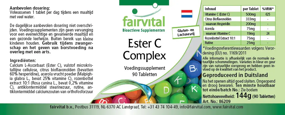 Ester C Komplex - 90 Tabletten -  gepuffertes Vitamin C (magenfreundlich) - für Immunsystem, Kollagenbildung uvm. | Fairvital