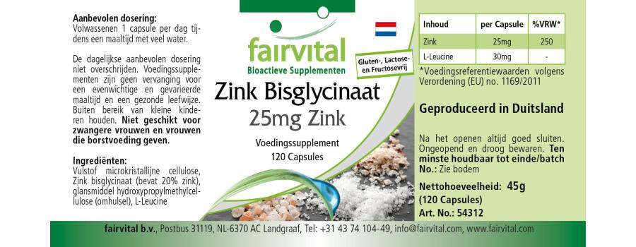 Zinkbisglycinat mit 25mg Zink - 120 Kapseln - für Immunsystem, Haar, Haut, Sehkraft uvm - Vegan | Fairvital Zinkbisglycinat mit 25mg Zink - 120 Kapseln - für Immunsystem, Haar, Haut, Sehkraft uvm - Vegan | Fairvital