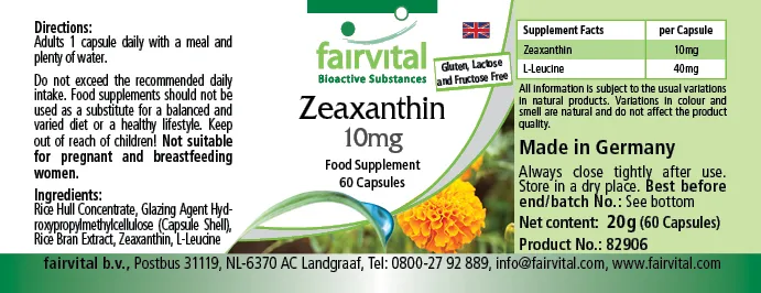 Zeaxanthin 10mg - 60 Kapseln - Hochdosiert und Vegan | Fairvital