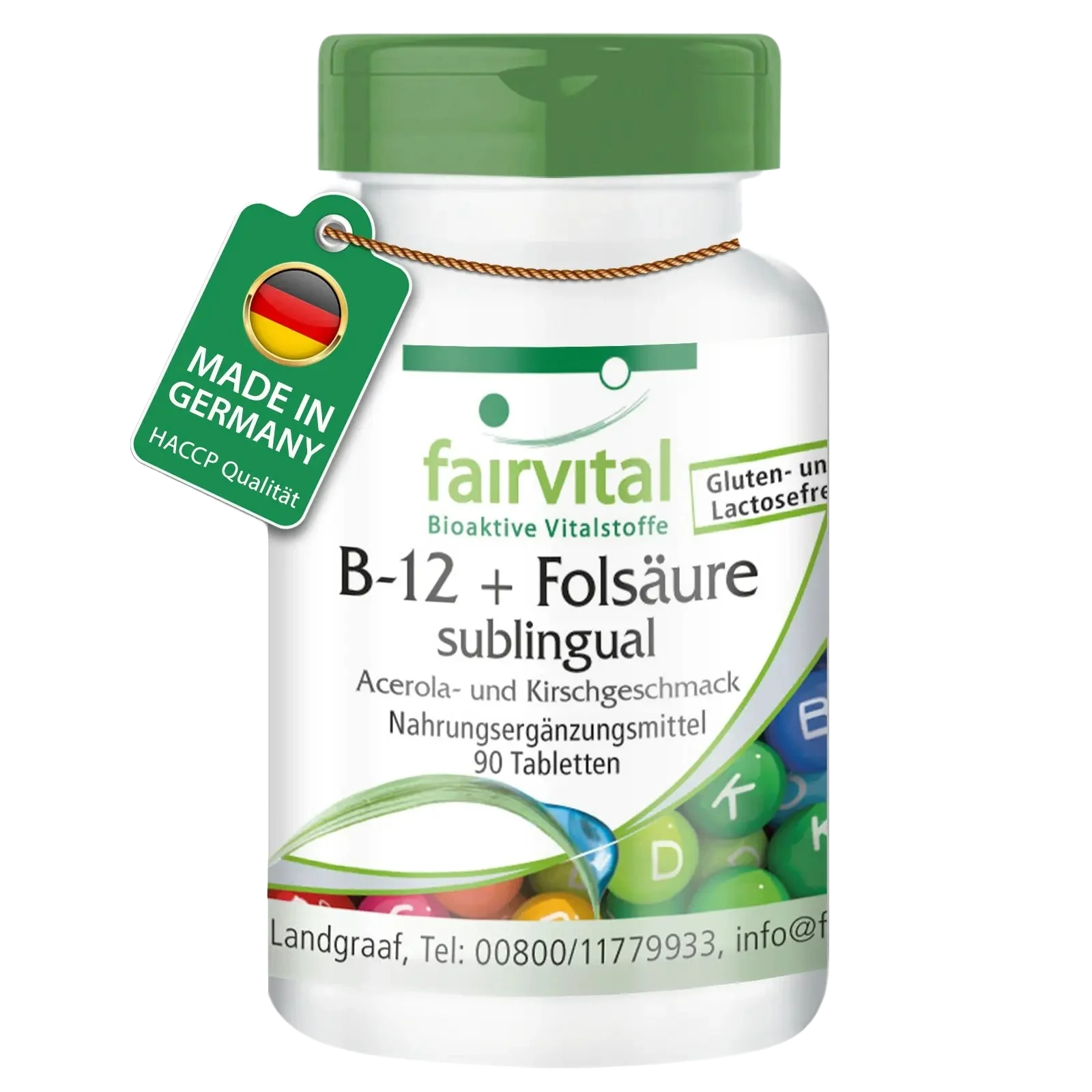 B-12 und Folsäure sublingual - 90 Tabletten - mit Vitamin C - für Immunsystem, gegen Müdigkeit uvm.| Fairvital