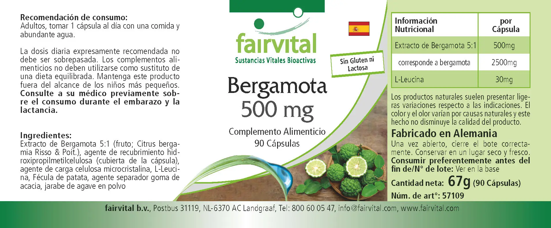 Bergamotte Extrakt 500mg - 90 Kapseln - 5-fach konzentriert - Hochdosiert und Vegan | Fairvital