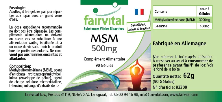 MSM 500mg - 90 Kapseln - Methylsulfonylmethan - Hochdosiert und Vegan | Fairvital MSM 500mg - 90 Kapseln - Methylsulfonylmethan - Hochdosiert und Vegan | Fairvital