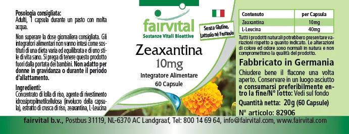 Zeaxanthin 10mg - 60 Kapseln - Hochdosiert und Vegan | Fairvital
