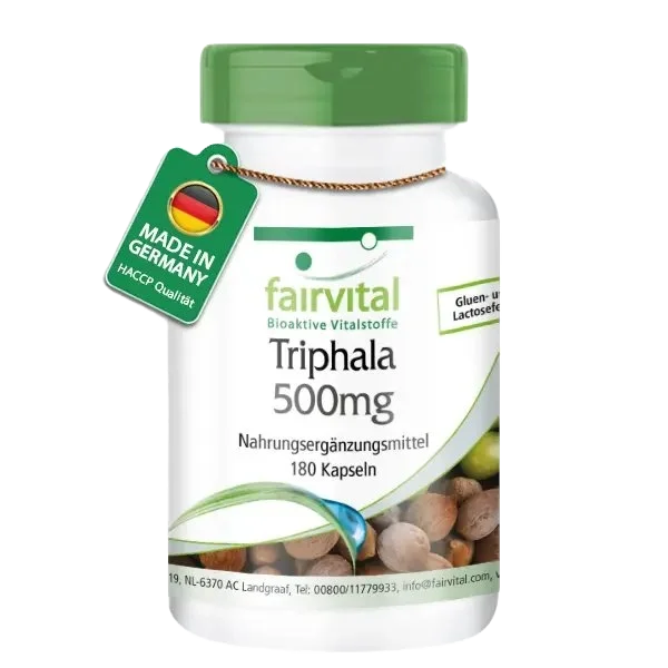 Triphala 500 mg - 180 Kapseln - Ayurvedische Dreifrucht - Amalaki, Haritaki, Bibhitaki - Vegan | Fairvital