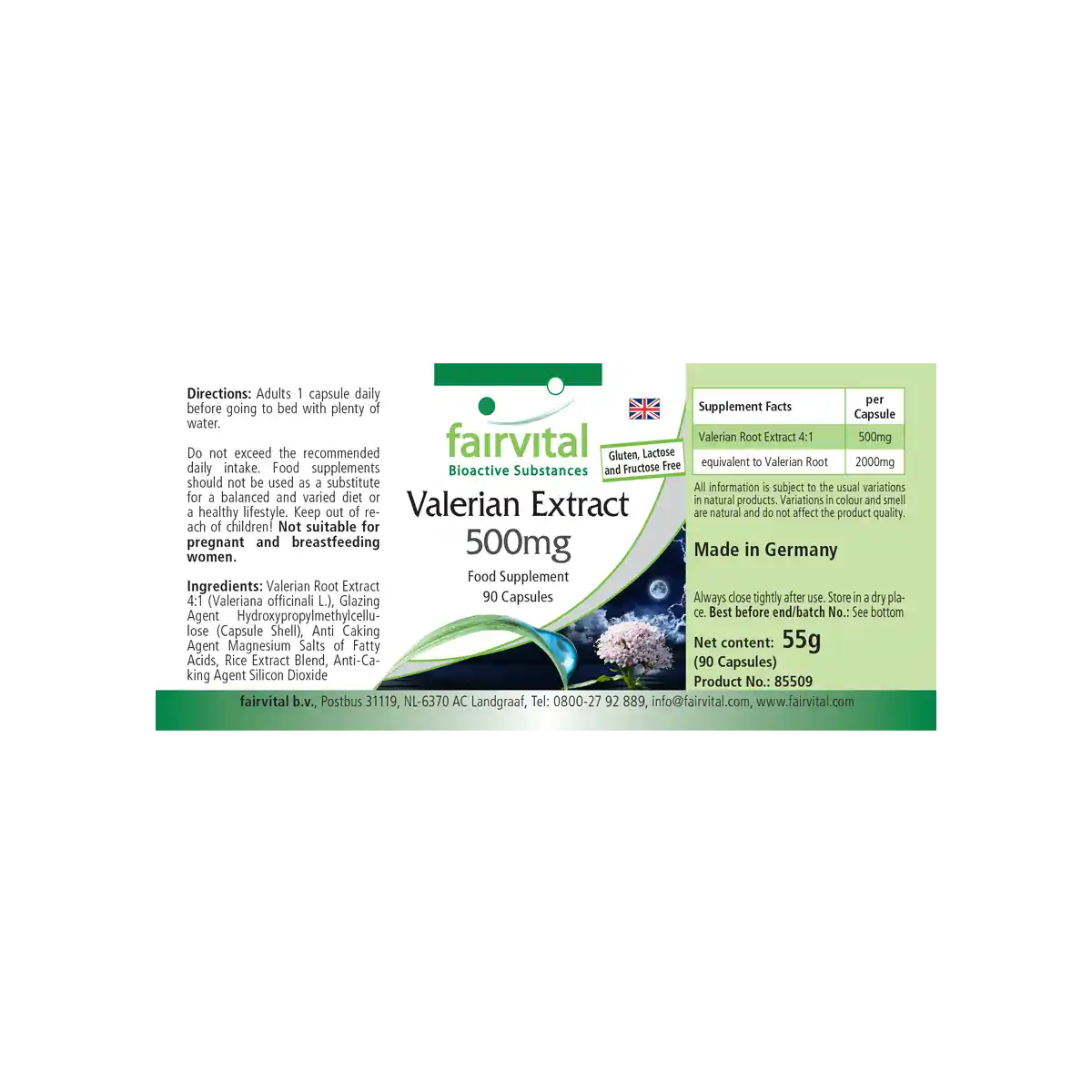 Baldrian Extrakt 500mg - Valeriana Officinalis - 90 Kapseln - Hochdosiert und Vegan | Fairvital