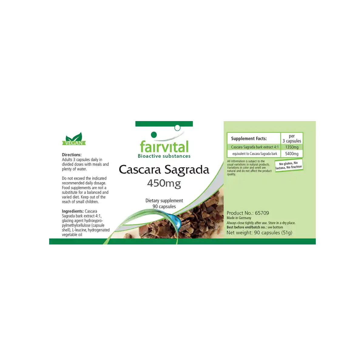 Cascara Sagrada 450mg - 90 Kapseln - Cascara Sagrada Rindenextrakt - Hochdosiert und Vegan | Fairvital