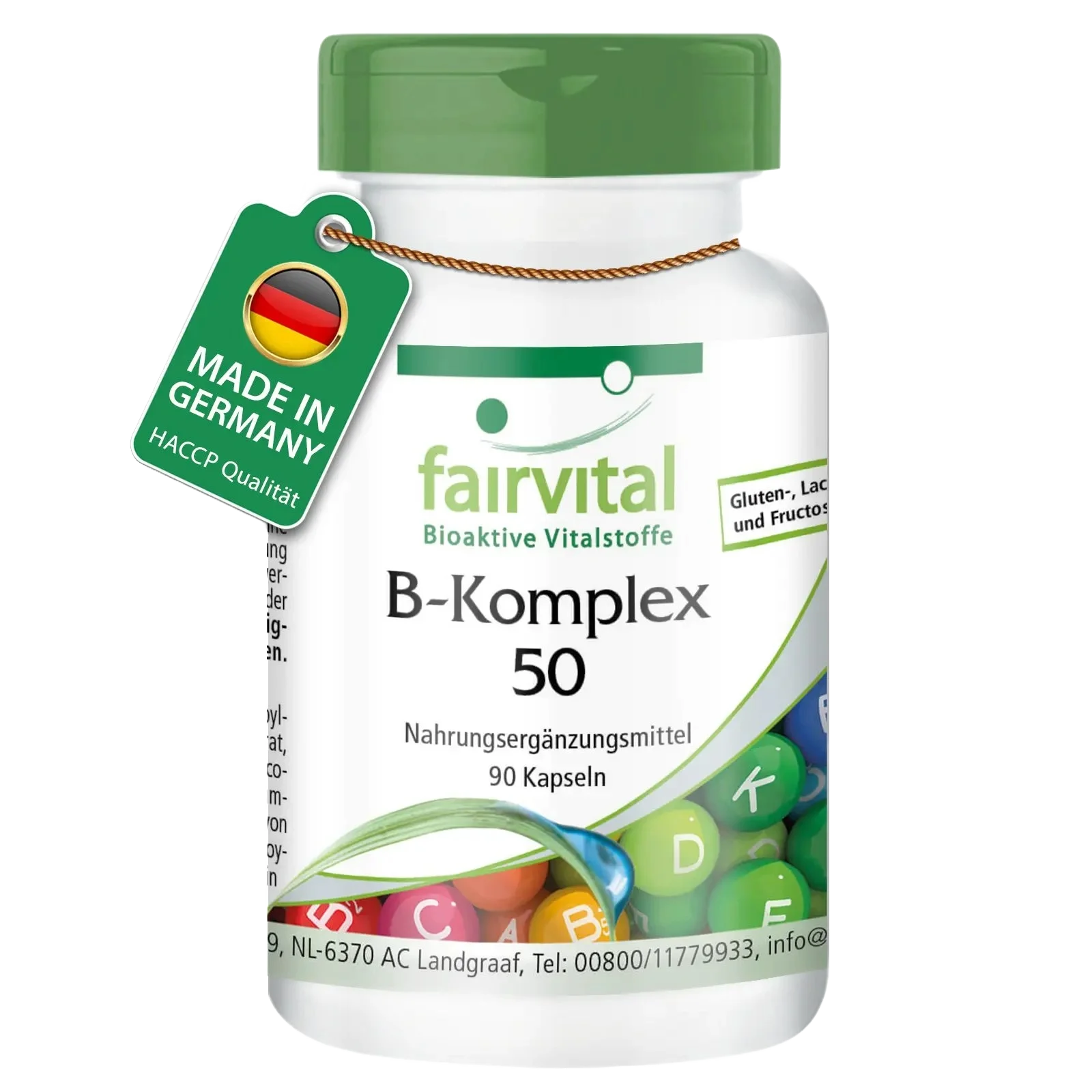 B-Komplex 50 - 90 Kapseln - mit B-Vitaminen, Cholin uvm. - für Immunsystem, Fettstoffwechsel, gegen Müdigkeit | Fairvital