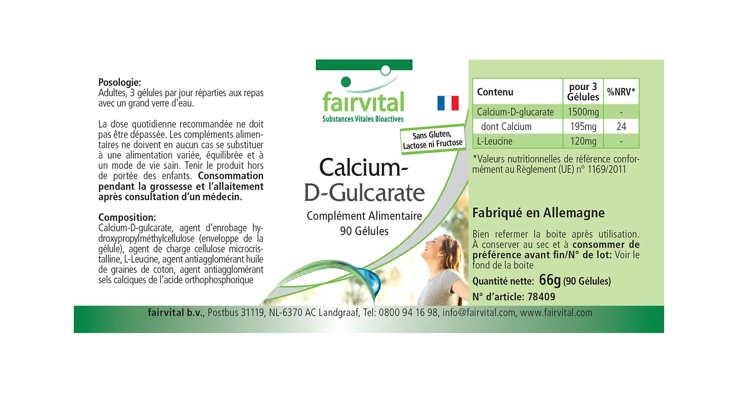 Calcium-D-Glucarat - 90 Kapseln - für Knochen, Zähne und Muskeln - Hochdosiert | Fairvital